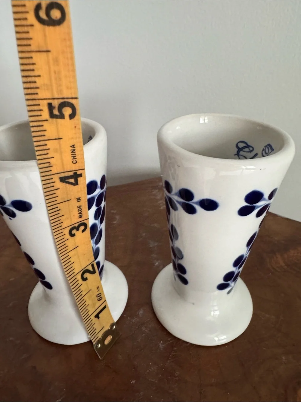 Clase Azul Set of 2 White & Blue Hand Painted Ceramic Snifter Shot Glasses